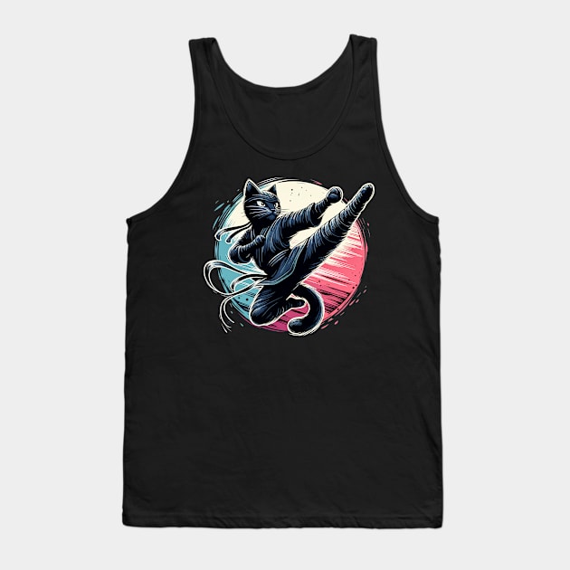 Ninja Cat Jump Kick Tank Top by Genbu